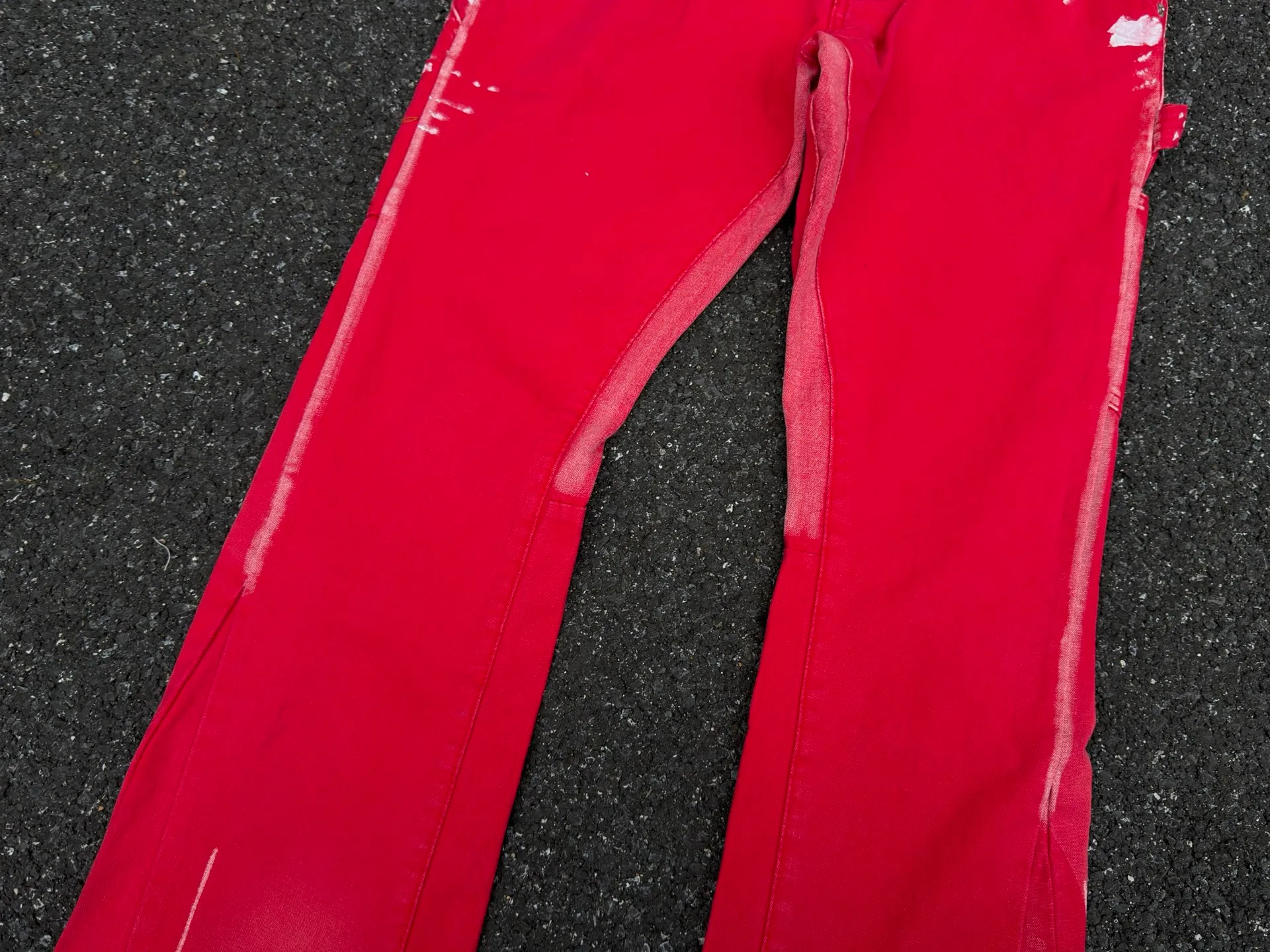 P260💰GA06 GALLERY DEPT. Spliced ​​patches, splashed ink denim flared jeans, washed, distressed, spliced ​​jeans, logging micro-flared jeans, same style for men and women Color: red Code number: 28 30 32 34 36